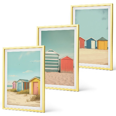 Set di 3 quadri Case colorate spiaggia sole