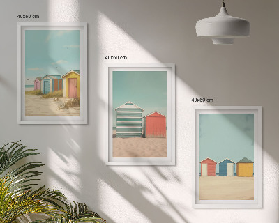 Set di 3 quadri Case colorate spiaggia sole