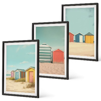 Set di 3 quadri Case colorate spiaggia sole