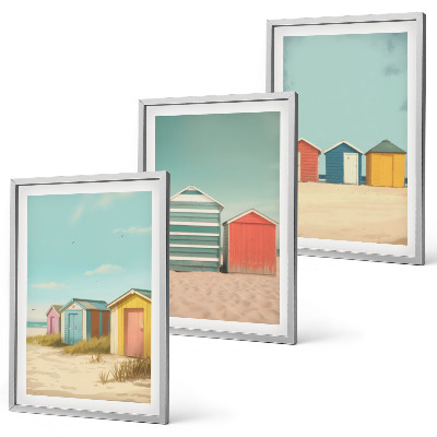 Set di 3 quadri Case colorate spiaggia sole