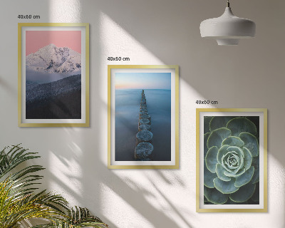 Set di 3 quadri Montagne cielo rosa acqua succulenta