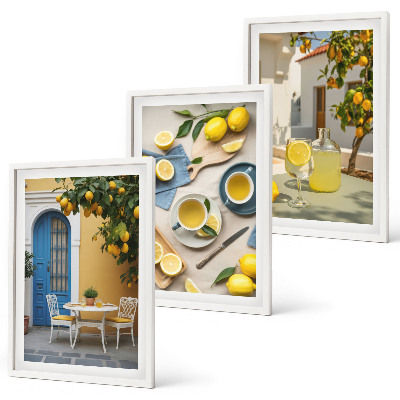 Set di quadri incorniciati limoni limonata porta blu