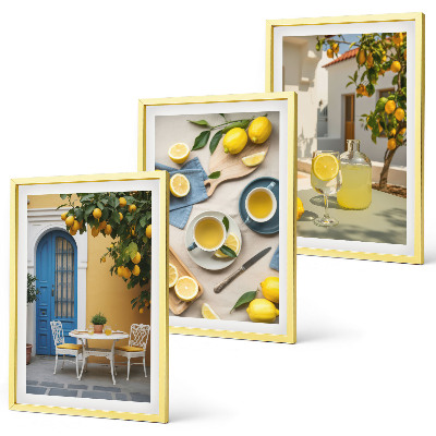 Set di quadri incorniciati limoni limonata porta blu