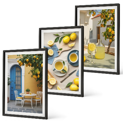 Set di quadri incorniciati limoni limonata porta blu
