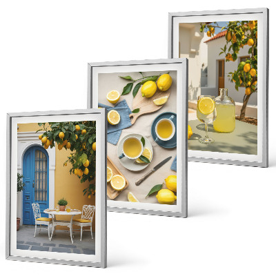 Set di quadri incorniciati limoni limonata porta blu