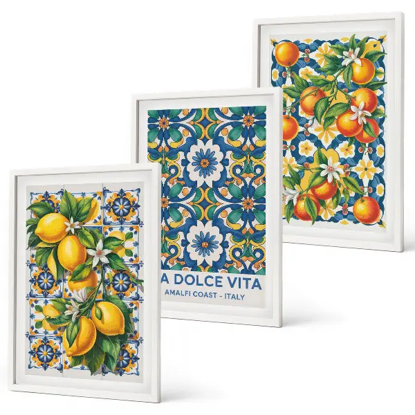 Set di 3 quadri con stampa di astratti colorati a tema agrumi
