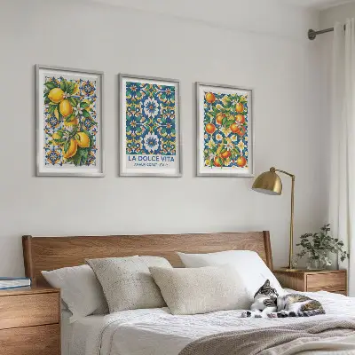 Set di 3 quadri con stampa di astratti colorati a tema agrumi