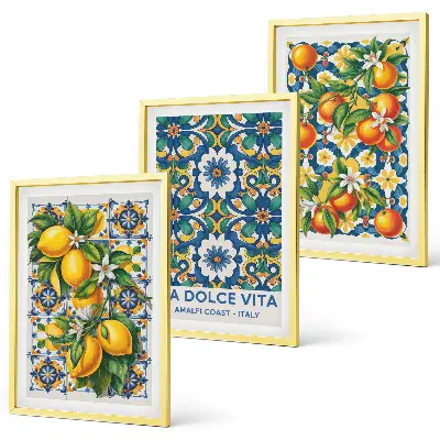 Set di 3 quadri con stampa di astratti colorati a tema agrumi