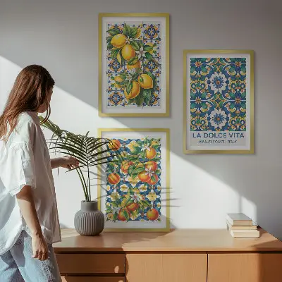 Set di 3 quadri con stampa di astratti colorati a tema agrumi