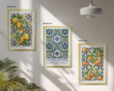 Set di 3 quadri con stampa di astratti colorati a tema agrumi