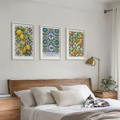 Set di 3 quadri con stampa di astratti colorati a tema agrumi
