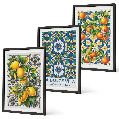 Set di 3 quadri con stampa di astratti colorati a tema agrumi