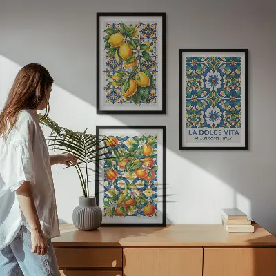 Set di 3 quadri con stampa di astratti colorati a tema agrumi