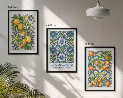 Set di 3 quadri con stampa di astratti colorati a tema agrumi