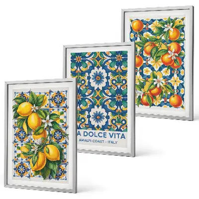 Set di 3 quadri con stampa di astratti colorati a tema agrumi