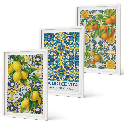 Composizione di quadri Limoni, arance, fiori, Italia