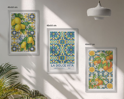Composizione di quadri Limoni, arance, fiori, Italia