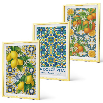 Composizione di quadri Limoni, arance, fiori, Italia