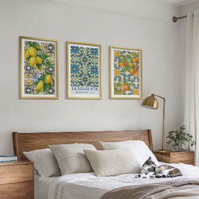 Composizione di quadri Limoni, arance, fiori, Italia