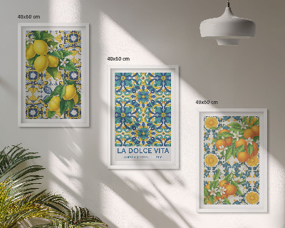 Composizione di quadri Limoni, arance, fiori, Italia