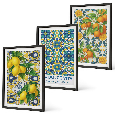 Composizione di quadri Limoni, arance, fiori, Italia