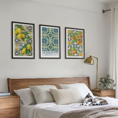 Composizione di quadri Limoni, arance, fiori, Italia