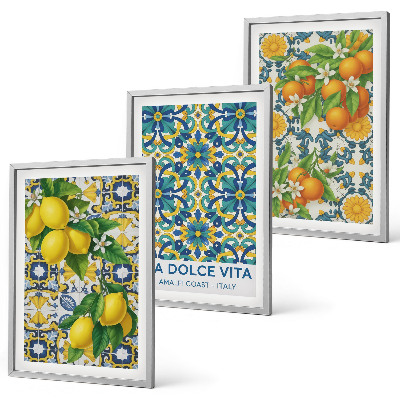Composizione di quadri Limoni, arance, fiori, Italia