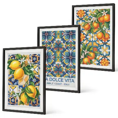 Set di quadri incorniciati con motivi di fiori di limone e arancio