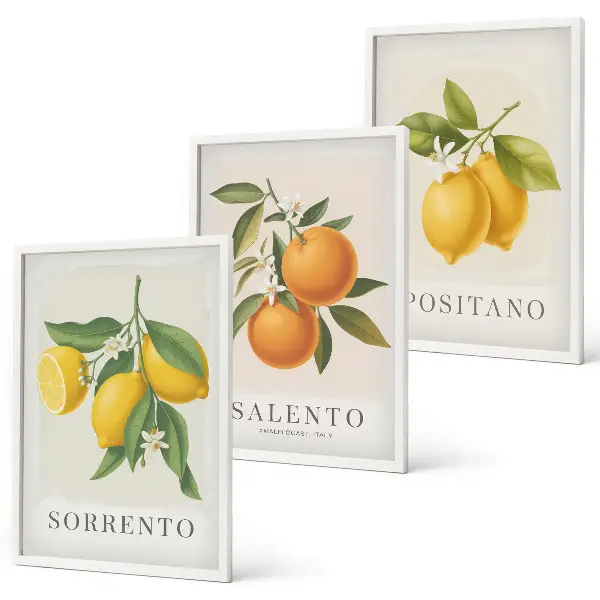 Set di 3 quadri con limoni e arance di Amalfi
