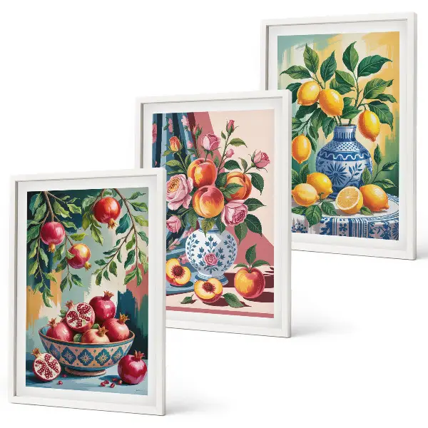 Fiori e frutta in vaso set di 3 quadri