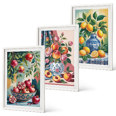 Set di 3 quadri Fiori e frutta in vaso