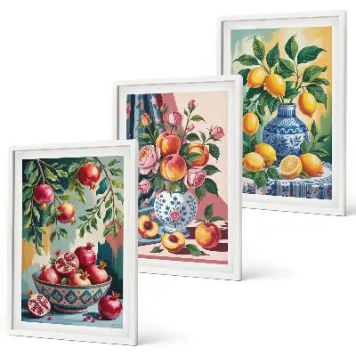 Fiori e frutta in vaso set di 3 quadri