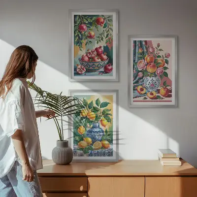 Fiori e frutta in vaso set di 3 quadri