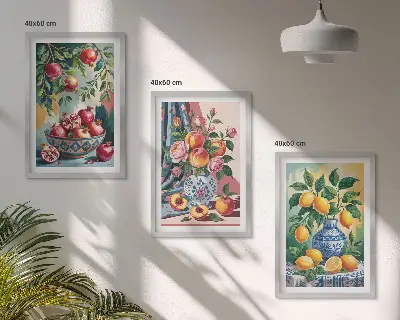 Fiori e frutta in vaso set di 3 quadri