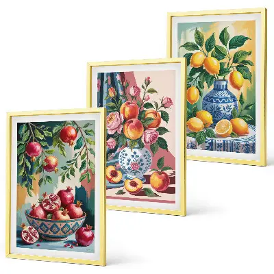 Fiori e frutta in vaso set di 3 quadri