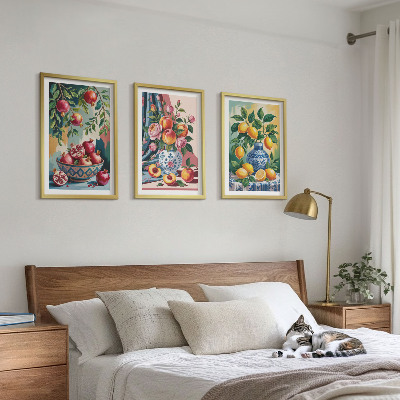 Set di 3 quadri Fiori e frutta in vaso
