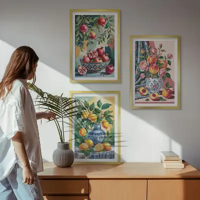 Fiori e frutta in vaso set di 3 quadri