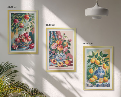 Set di 3 quadri Fiori e frutta in vaso