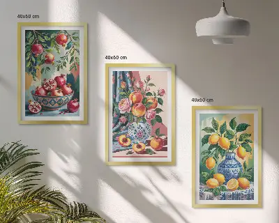 Fiori e frutta in vaso set di 3 quadri