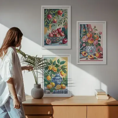 Fiori e frutta in vaso set di 3 quadri