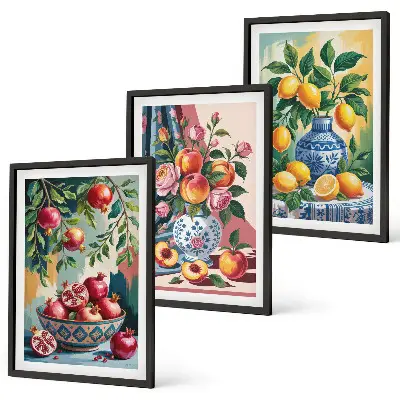 Fiori e frutta in vaso set di 3 quadri