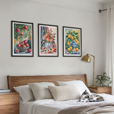 Set di 3 quadri Fiori e frutta in vaso