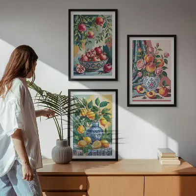 Fiori e frutta in vaso set di 3 quadri