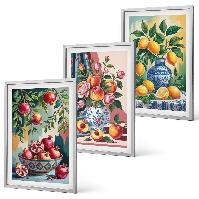Set di 3 quadri Fiori e frutta in vaso