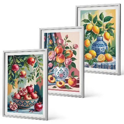 Fiori e frutta in vaso set di 3 quadri