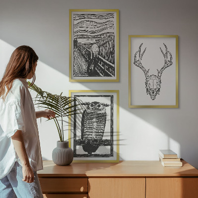 Set di quadri incorniciati Grafica con teschio urlante e gufo