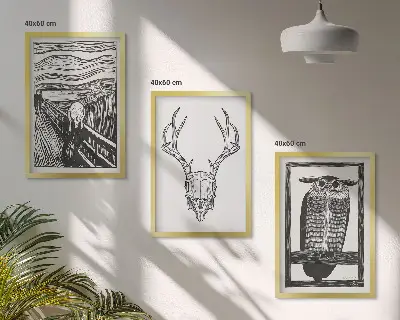 Set di quadri incorniciati con grafica raffigurante teschio urlante e gufo