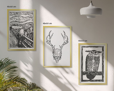 Set di quadri incorniciati Grafica con teschio urlante e gufo