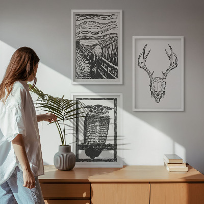 Set di quadri incorniciati Grafica con teschio urlante e gufo
