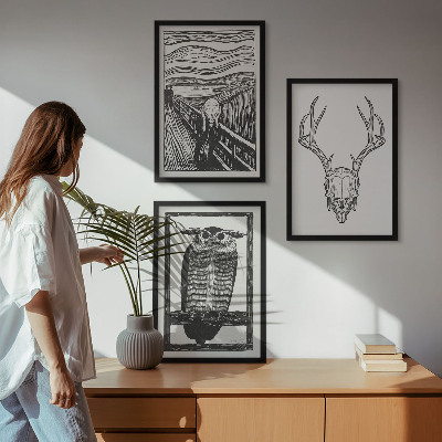 Set di quadri incorniciati Grafica con teschio urlante e gufo
